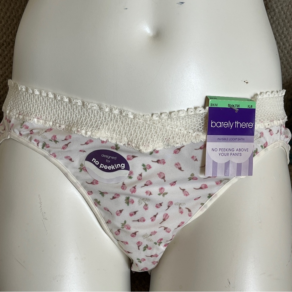 NWT Vintage Barely There Nylon Bikini Panty XL 8 Pink Rosebud Lace Trim - Picture 4 of 10